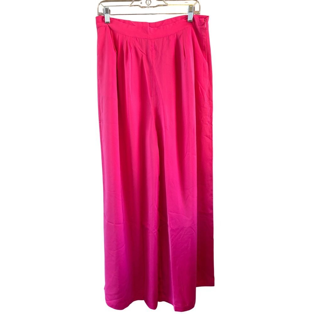 Spring + Mercer Hot Pink High Waist Pleated Wide Leg Trousers NWOT